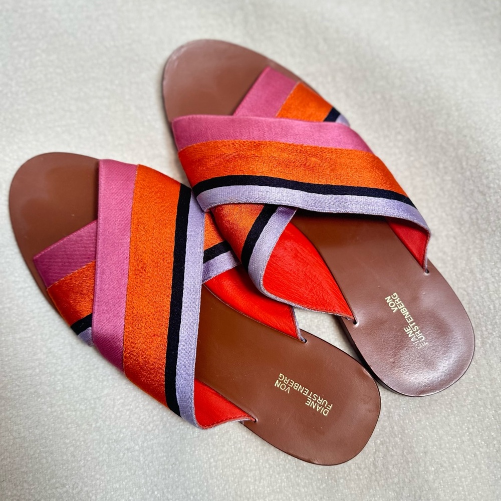 DVF Orange pink Mule| Diane Von Furstenberg Flats Slip-On Colorful Sandal Sz 6